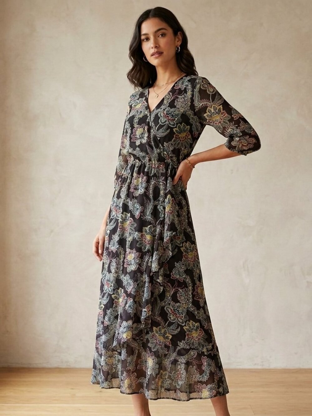 Banana Republic Factory Floral Paisley Faux-Wrap Maxi Dress - Size 4P